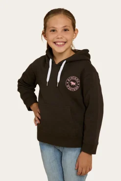 Hot Ringers Western Signature Bull Kids Pullover Hoodie - Charcoal/Rosey