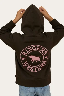 Hot Ringers Western Signature Bull Kids Pullover Hoodie - Charcoal/Rosey