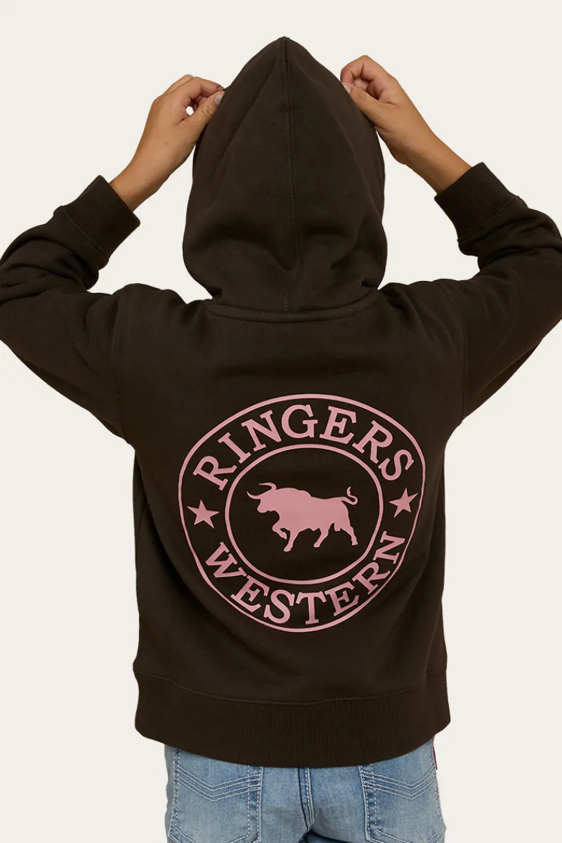 Hot Ringers Western Signature Bull Kids Pullover Hoodie - Charcoal/Rosey