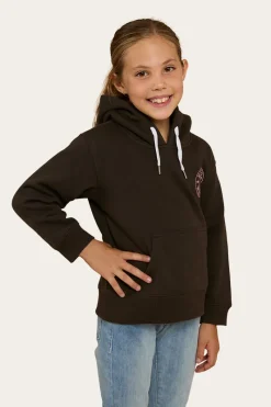 Hot Ringers Western Signature Bull Kids Pullover Hoodie - Charcoal/Rosey