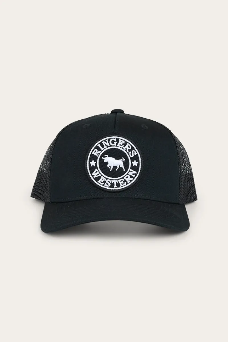 Clearance Ringers Western Signature Bull Kids Trucker Cap - Black / White