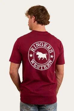 Sale Ringers Western Signature Bull Mens Classic T-Shirt - Burgundy/White