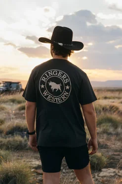 Online Ringers Western Signature Bull Mens Loose Fit T-Shirt - Charcoal/Dark Sand