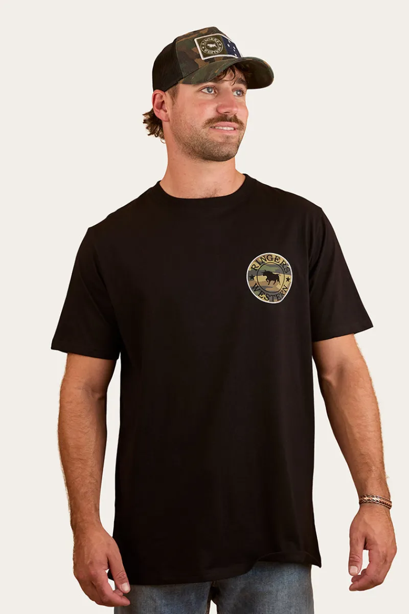 Discount Ringers Western Signature Bull Mens Loose Fit T-Shirt - Black/Camo