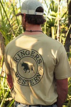 Ringers Western Signature Bull Mens Loose T-Shirt - Pale Olive / Military Green