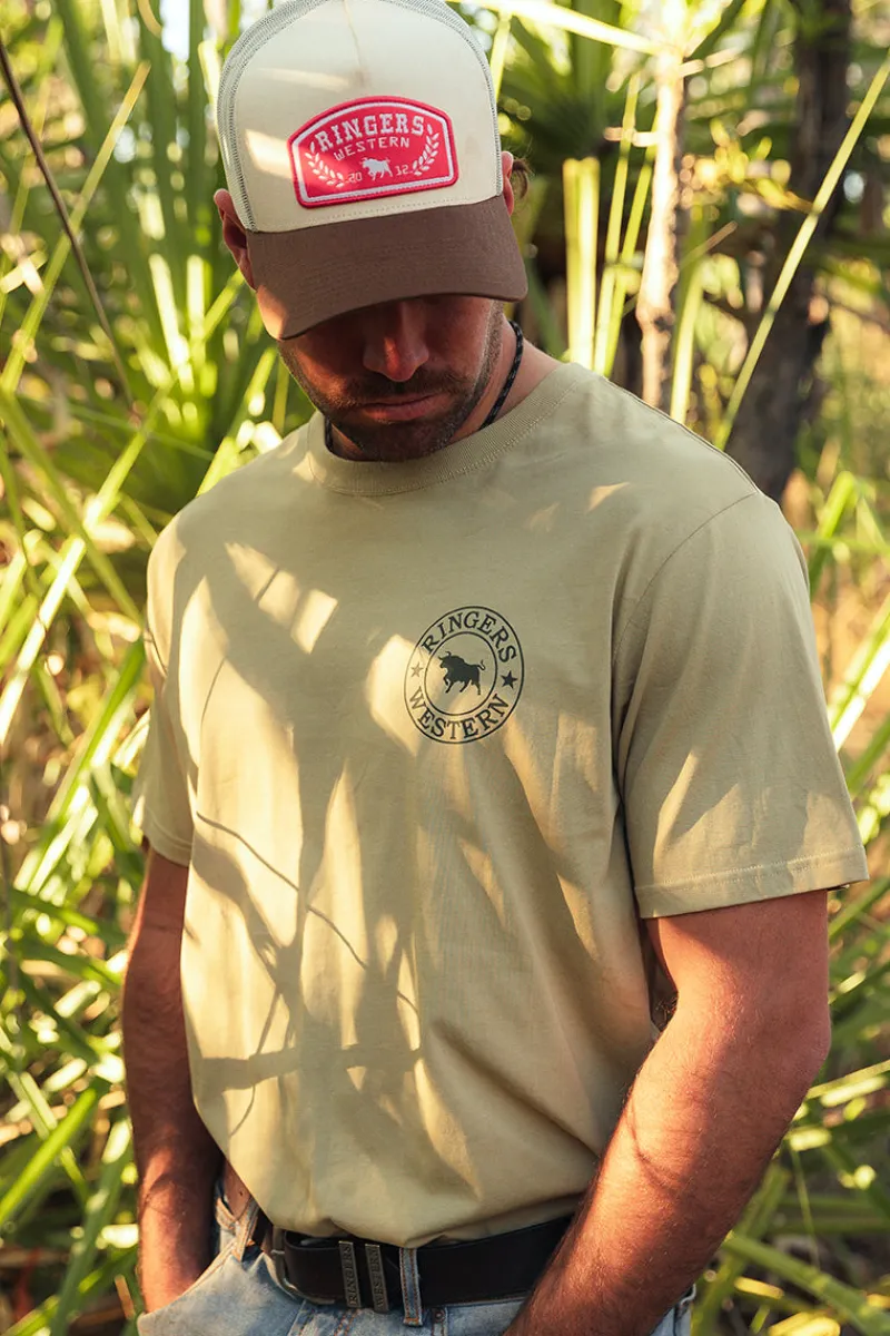 Ringers Western Signature Bull Mens Loose T-Shirt - Pale Olive / Military Green