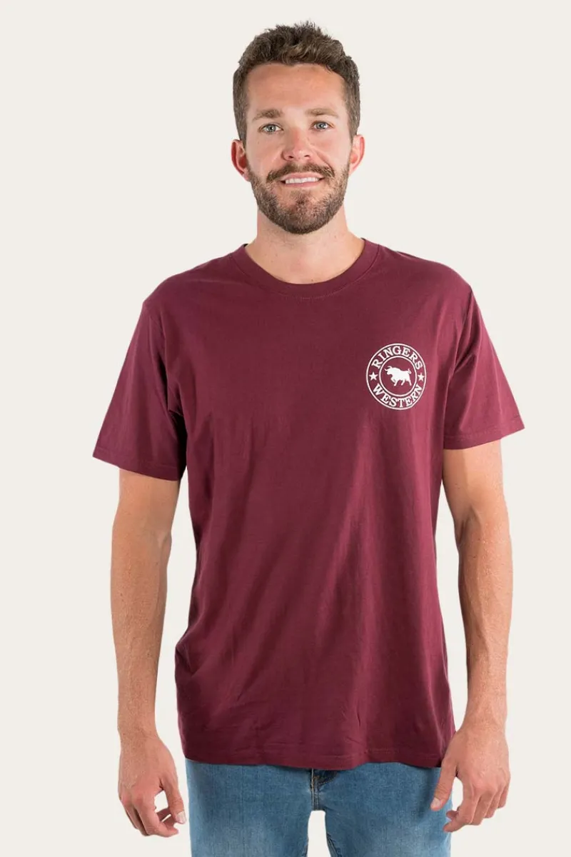 Discount Ringers Western Signature Bull Mens Loose Fit T-Shirt - Burgundy/White