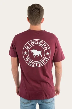 Discount Ringers Western Signature Bull Mens Loose Fit T-Shirt - Burgundy/White