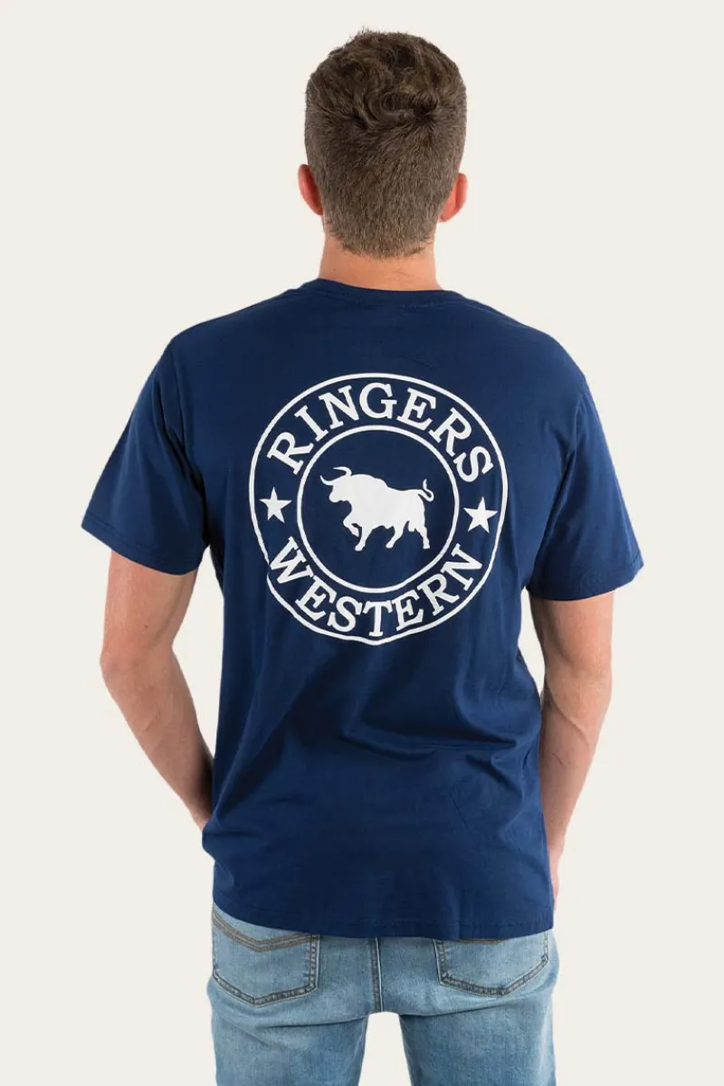 Discount Ringers Western Signature Bull Mens Loose Fit T-Shirt - Navy/White