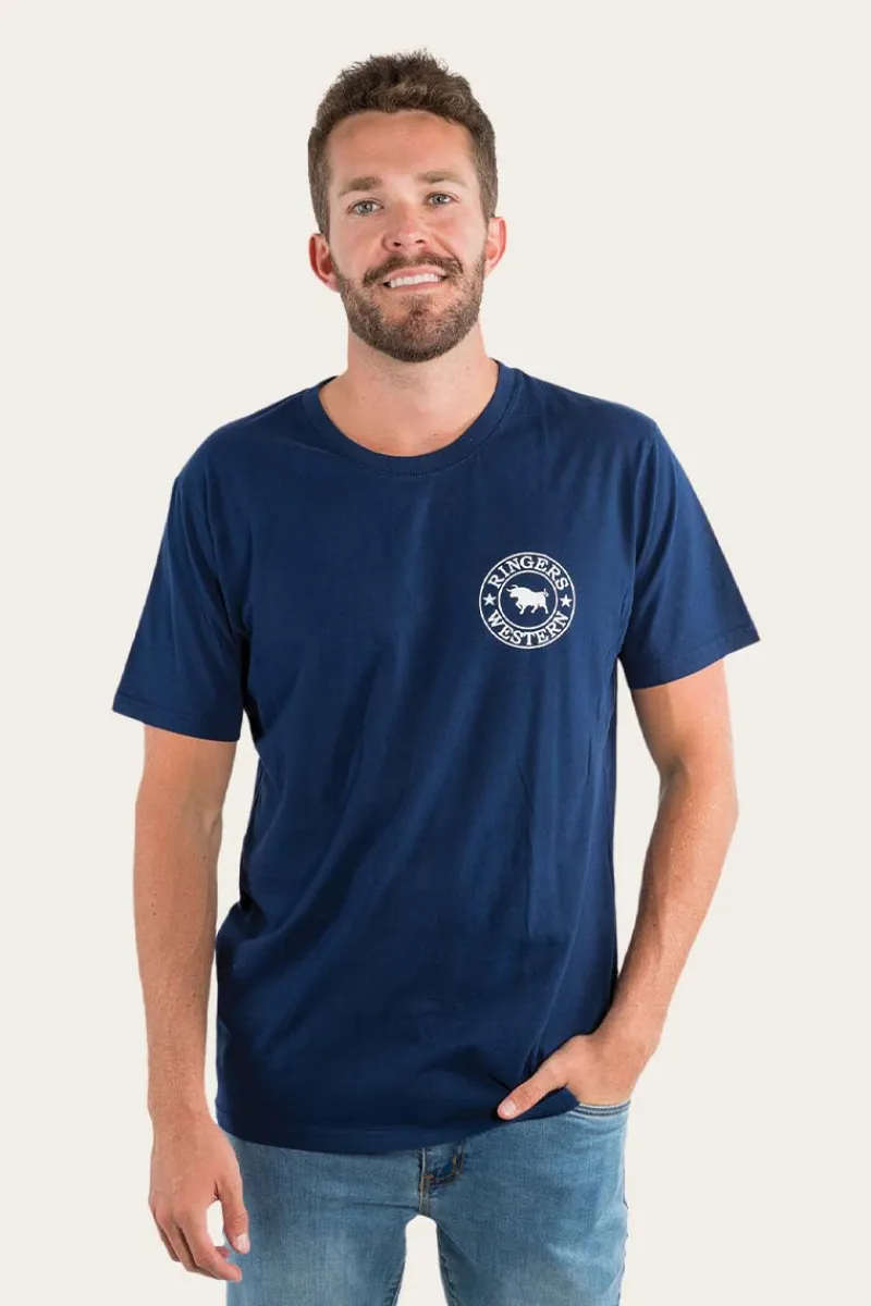 Discount Ringers Western Signature Bull Mens Loose Fit T-Shirt - Navy/White