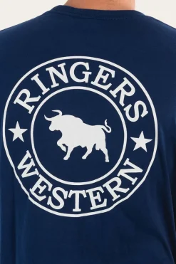 Discount Ringers Western Signature Bull Mens Loose Fit T-Shirt - Navy/White