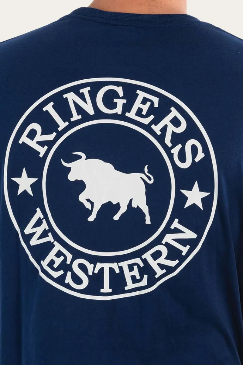 Discount Ringers Western Signature Bull Mens Loose Fit T-Shirt - Navy/White