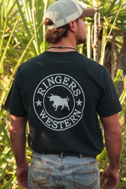 New Ringers Western Signature Bull Mens Loose Fit T-Shirt - Charcoal / White