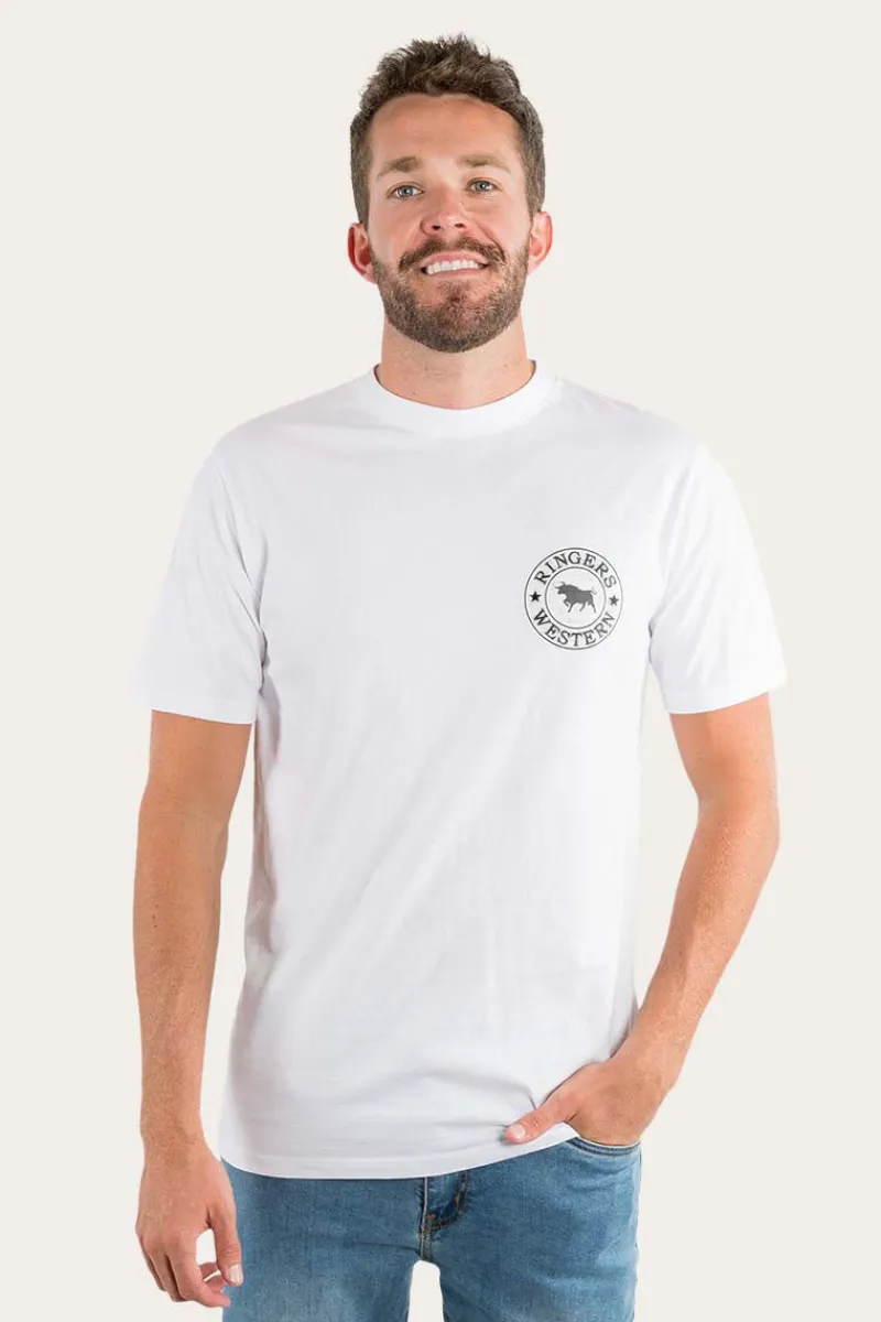Discount Ringers Western Signature Bull Mens Loose Fit T-Shirt - White/Black