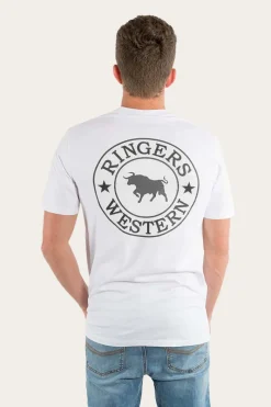 Discount Ringers Western Signature Bull Mens Loose Fit T-Shirt - White/Black