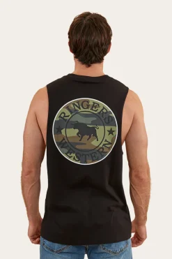 Discount Ringers Western Signature Bull Mens Muscle Tank - Black/Camo