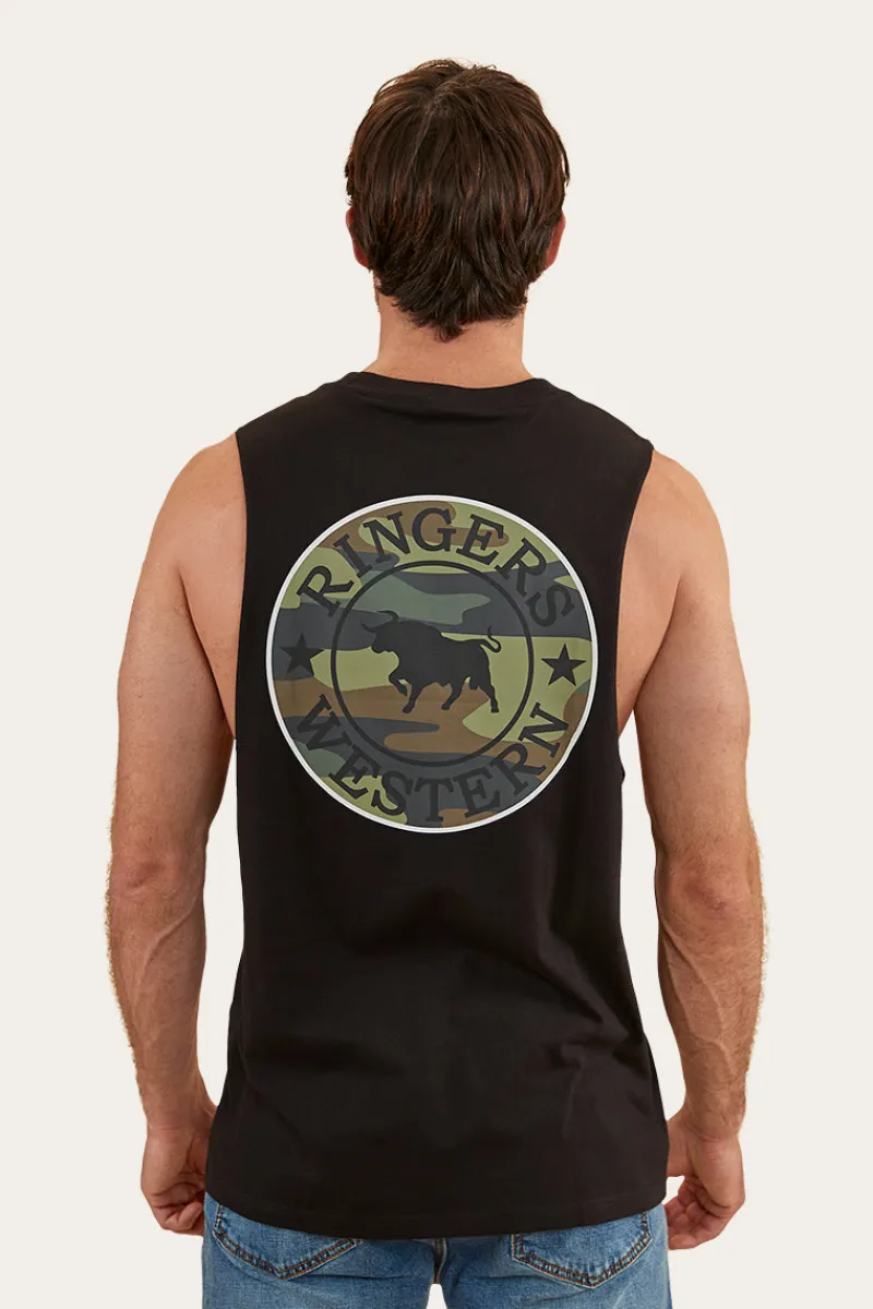 Discount Ringers Western Signature Bull Mens Muscle Tank - Black/Camo