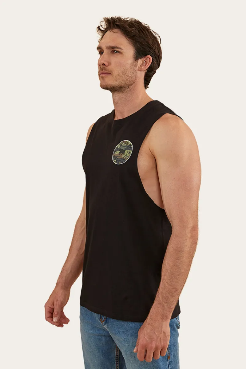 Discount Ringers Western Signature Bull Mens Muscle Tank - Black/Camo