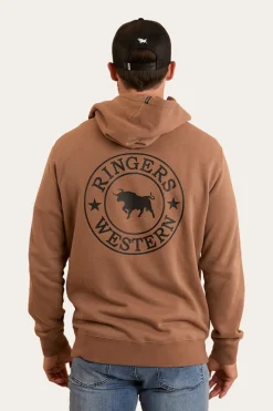 Online Ringers Western Signature Bull Mens Pullover Hoodie - Almond / Black