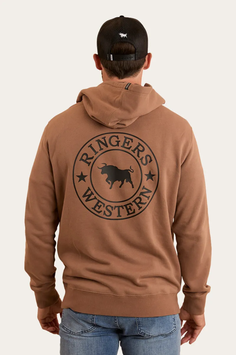 Online Ringers Western Signature Bull Mens Pullover Hoodie - Almond / Black