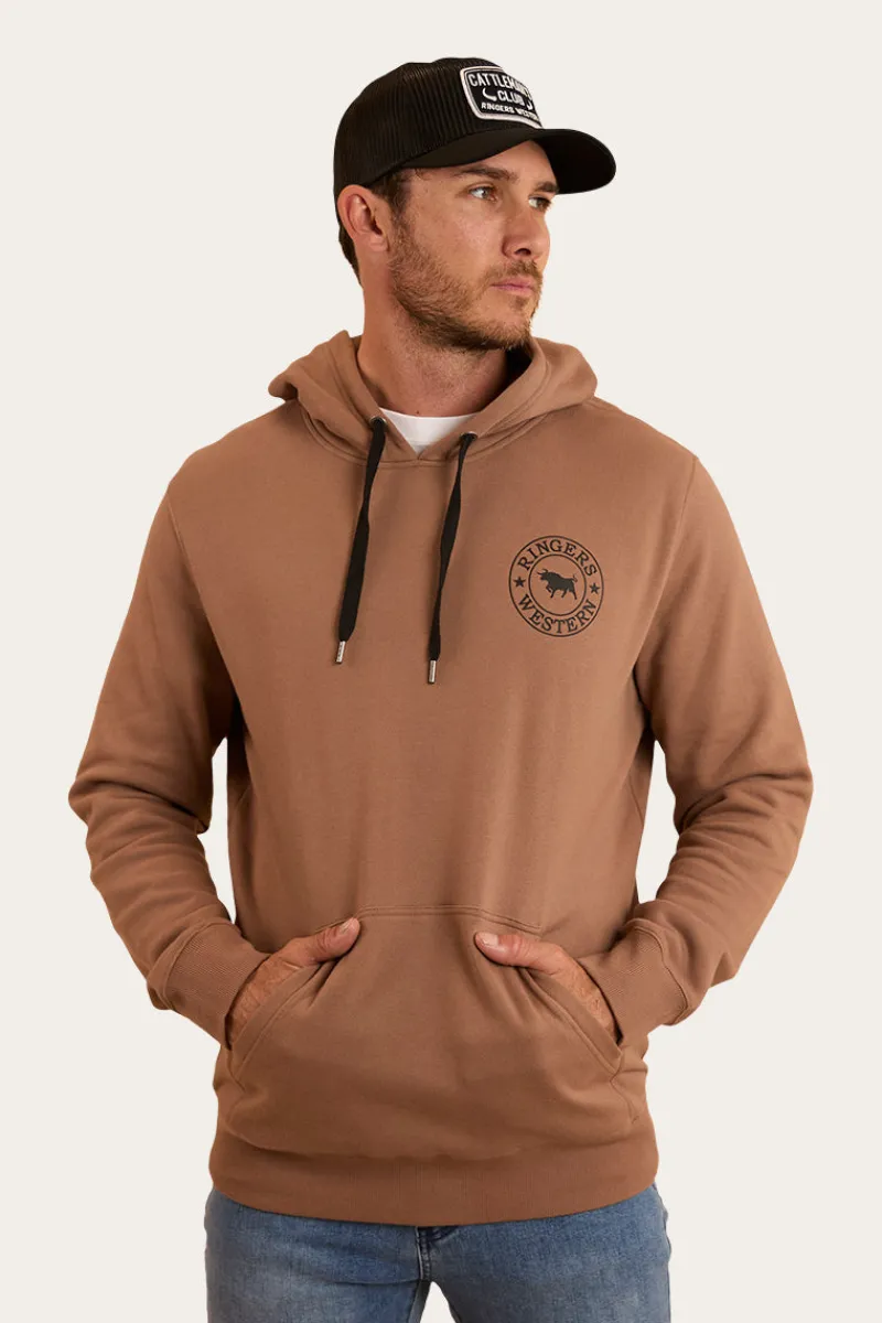 Online Ringers Western Signature Bull Mens Pullover Hoodie - Almond / Black