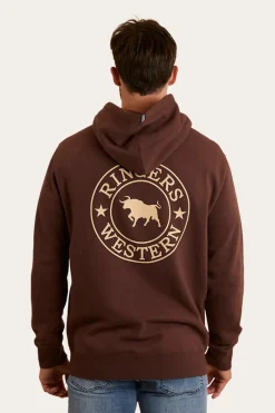 Outlet Ringers Western Signature Bull Mens Pullover Hoodie - Chocolate / Dark Sand