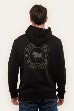 Clearance Ringers Western Signature Bull Mens Pullover Hoodie - Black/Military Green