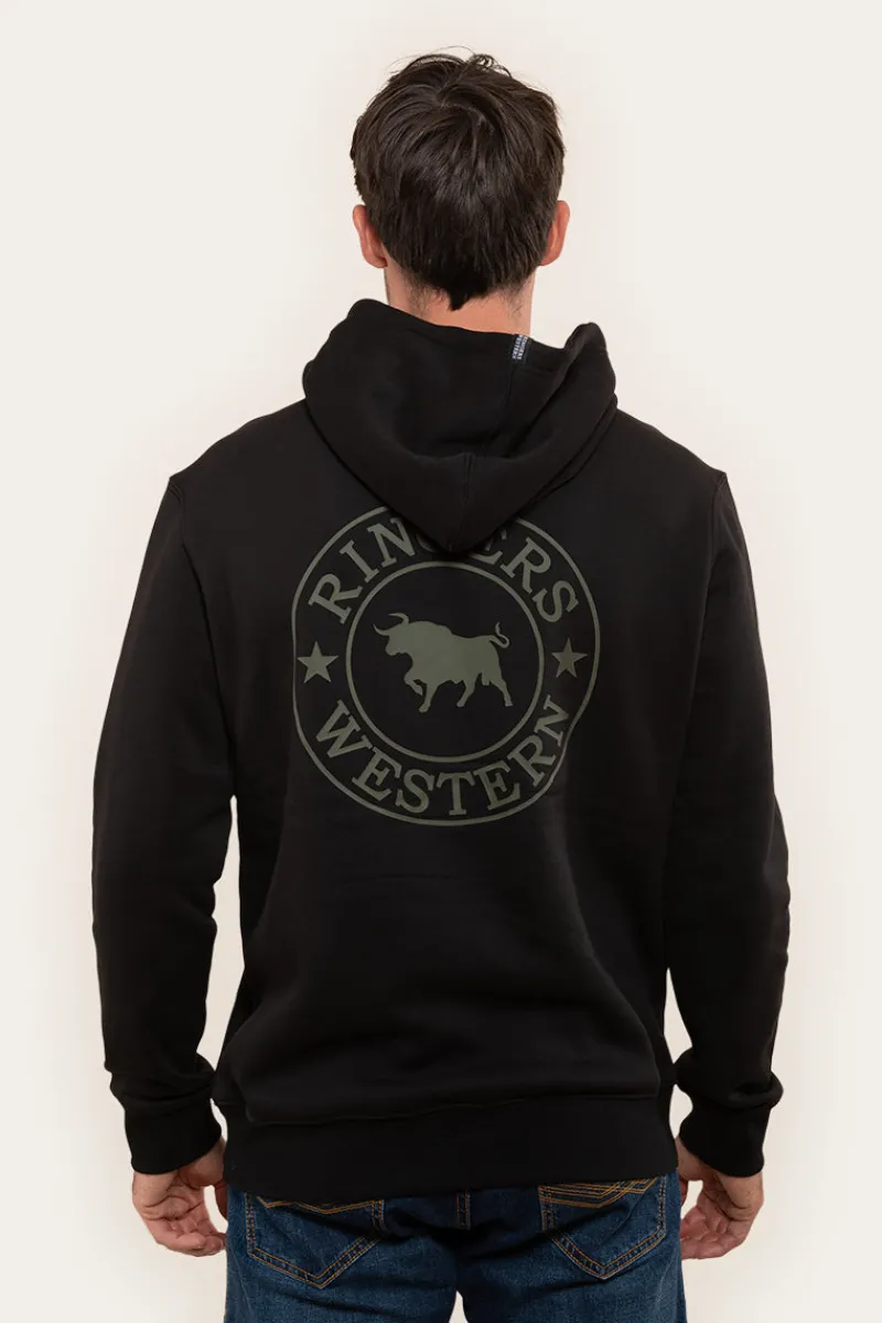 Clearance Ringers Western Signature Bull Mens Pullover Hoodie - Black/Military Green
