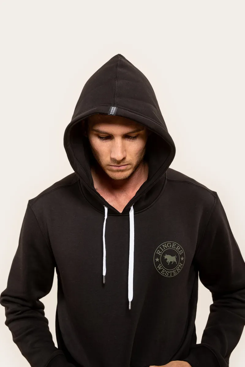 Clearance Ringers Western Signature Bull Mens Pullover Hoodie - Black/Military Green