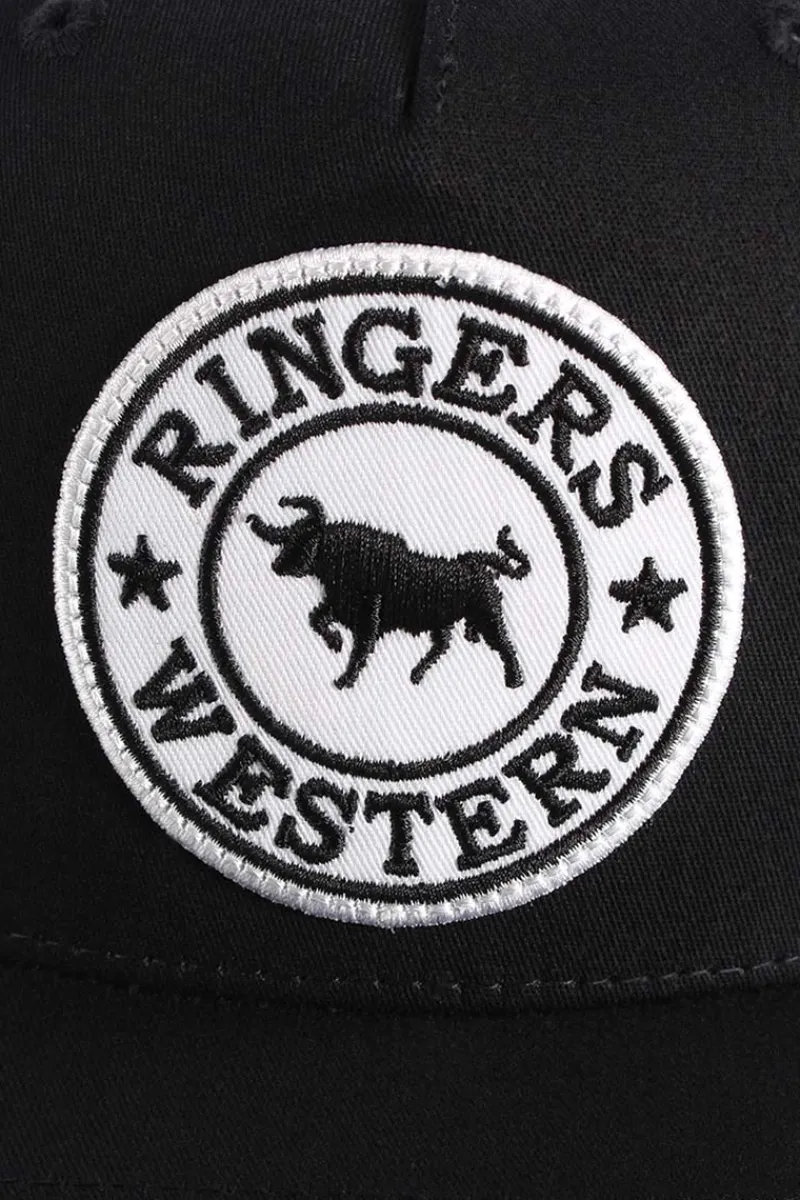Discount Ringers Western Signature Bull Trucker Black with Black & White Patch