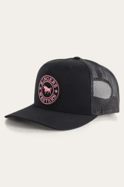 Online Ringers Western Signature Bull Trucker Black with Black & Pink Patch