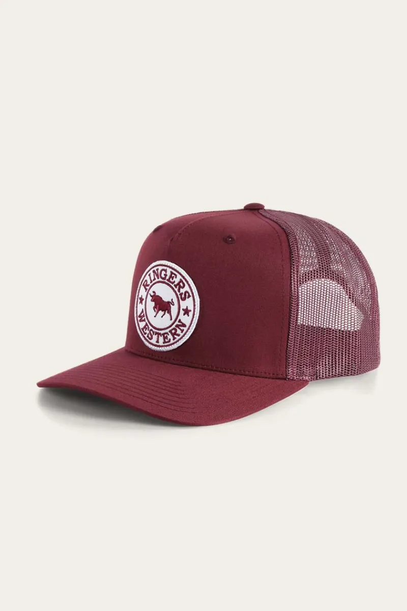 Discount Ringers Western Signature Bull Trucker Burgundy with Burgundy & White Patch
