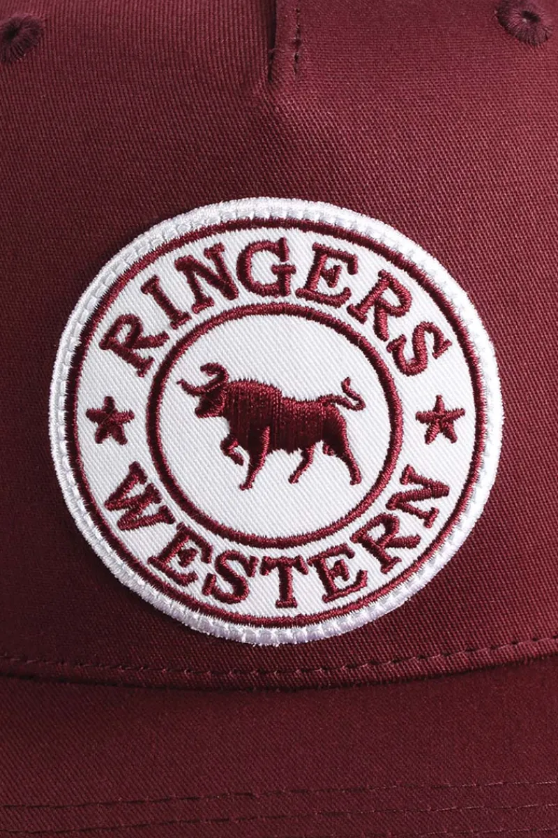 Discount Ringers Western Signature Bull Trucker Burgundy with Burgundy & White Patch