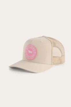 Hot Ringers Western Signature Bull Trucker Cap - Bone/Pink