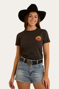 Hot Ringers Western Signature Bull Womens Classic Fit T-Shirt - Charcoal Fade