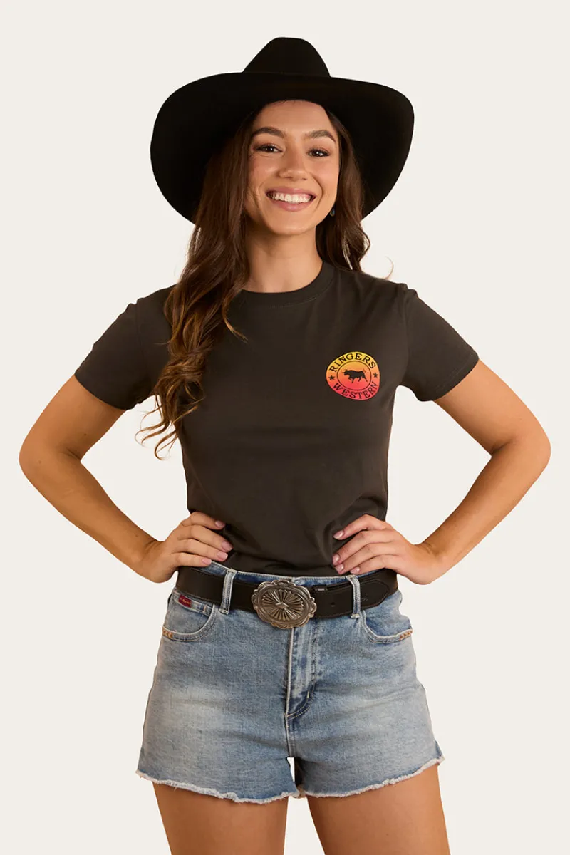 Hot Ringers Western Signature Bull Womens Classic Fit T-Shirt - Charcoal Fade