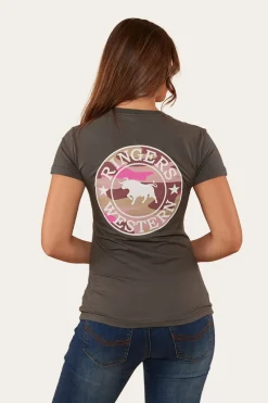 Online Ringers Western Signature Bull Womens Classic Fit T-Shirt - Vintage Black/Pink Camo