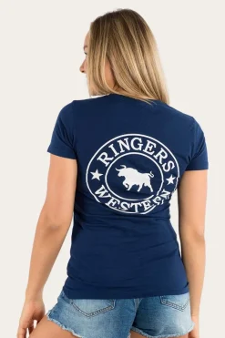 Online Ringers Western Signature Bull Womens Classic Fit T-Shirt - Navy/White