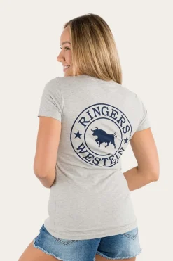 Best Ringers Western Signature Bull Womens Classic Fit T-Shirt - Grey Marle/Navy
