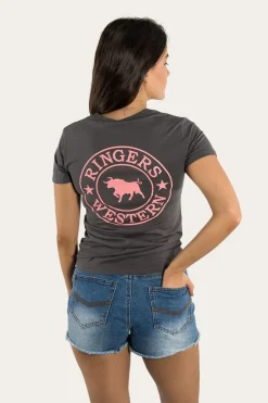 Ringers Western Signature Bull Womens Classic Fit T-Shirt - Vintage Black/Strawberry