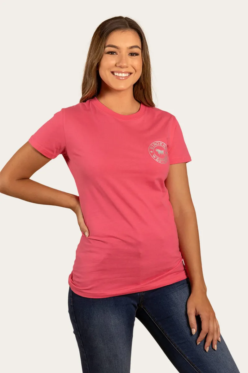 Discount Ringers Western Signature Bull Womens Classic Fit T-Shirt - Melon/Silver