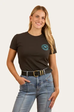 Ringers Western Signature Bull Womens Classic Fit T-Shirt - Charcoal / Aqua