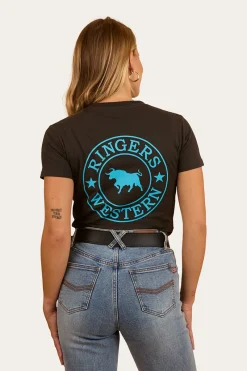 Ringers Western Signature Bull Womens Classic Fit T-Shirt - Charcoal / Aqua