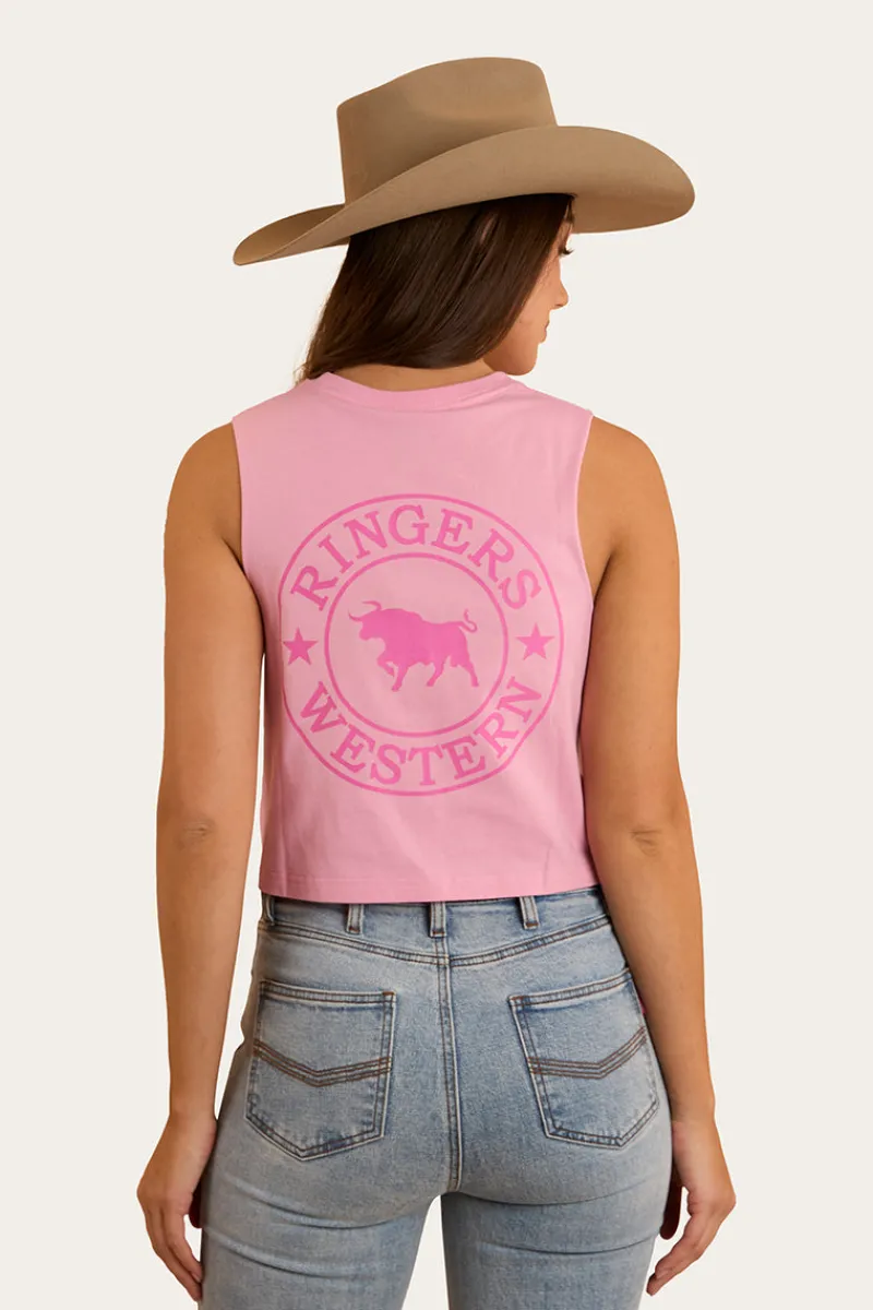 Clearance Ringers Western Signature Bull Womens Crop Muscle Tank - Pastel Pink