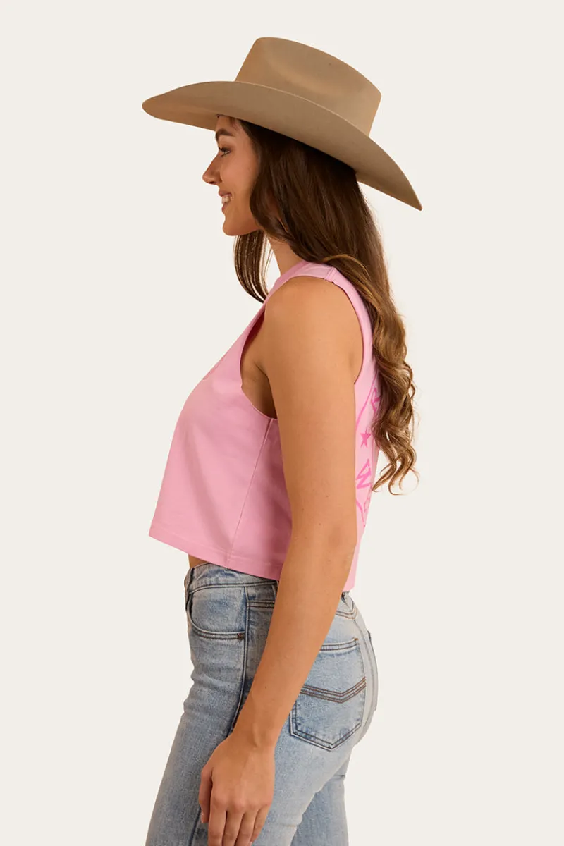 Clearance Ringers Western Signature Bull Womens Crop Muscle Tank - Pastel Pink