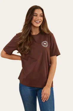 Discount Ringers Western Signature Bull Womens Loose Fit T-Shirt - Chocolate/White