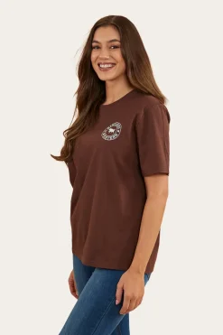 Discount Ringers Western Signature Bull Womens Loose Fit T-Shirt - Chocolate/White