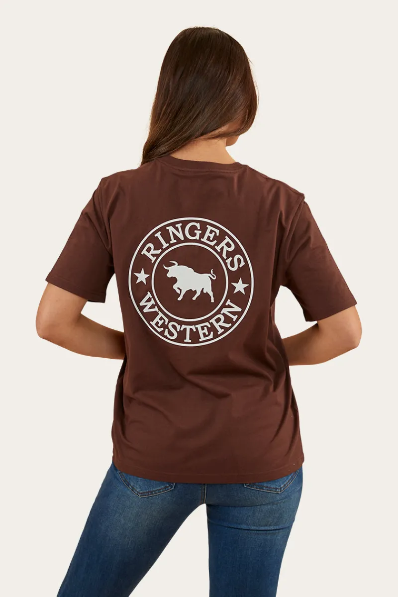 Discount Ringers Western Signature Bull Womens Loose Fit T-Shirt - Chocolate/White