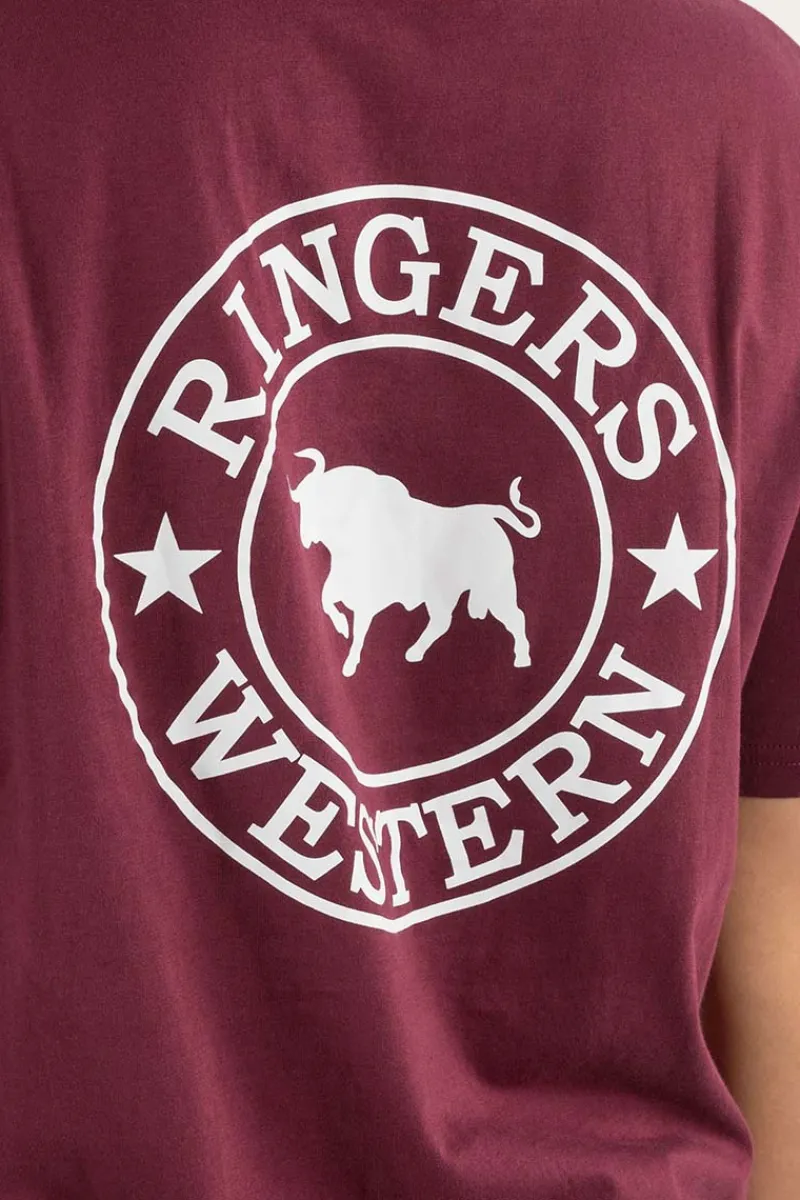 Sale Ringers Western Signature Bull Womens Loose Fit T-Shirt - Burgundy/White