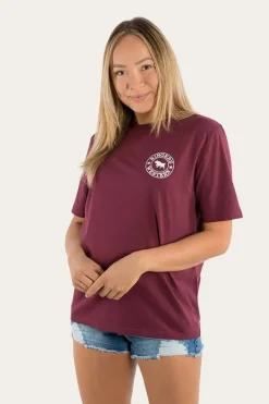Sale Ringers Western Signature Bull Womens Loose Fit T-Shirt - Burgundy/White